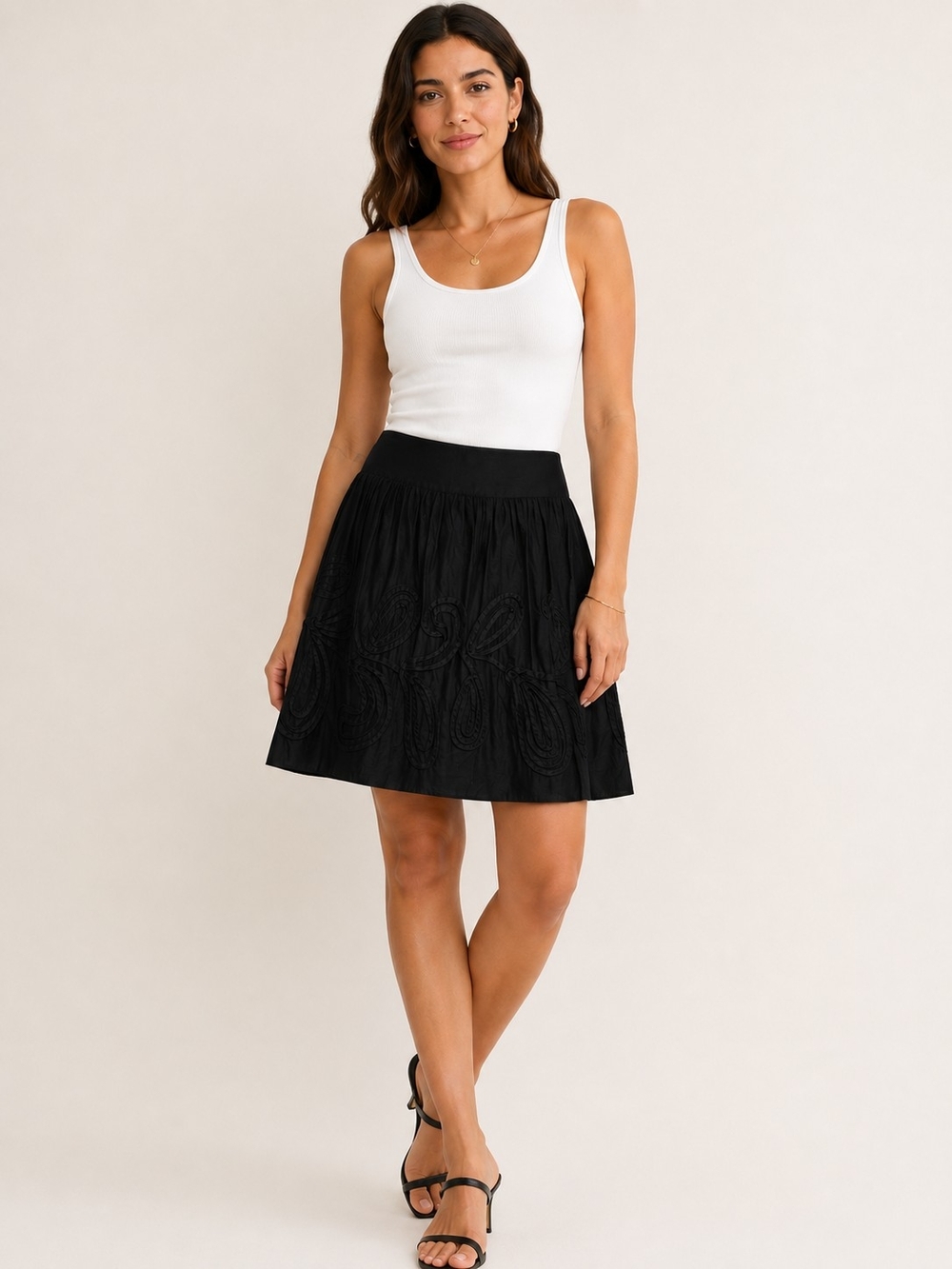 Ann Taylor Black Embroidered Circle Skirt